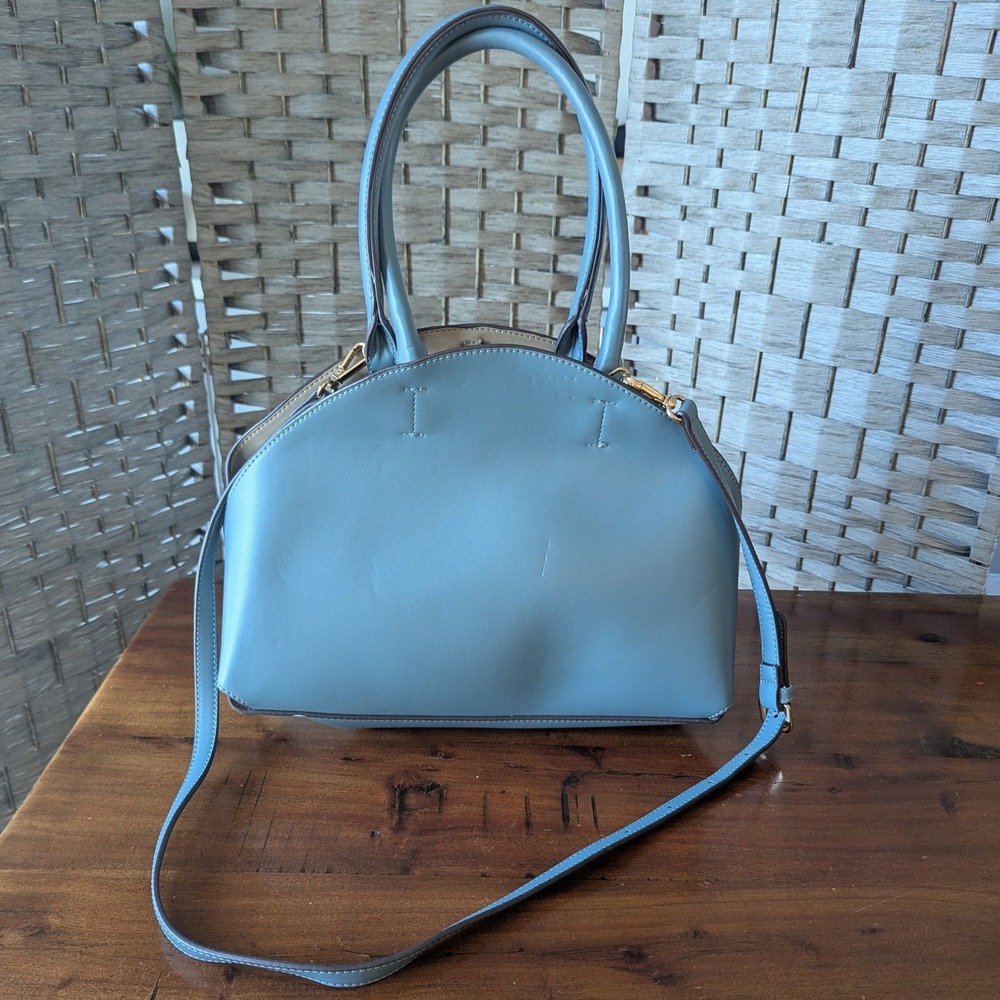 Melie Bianco Satchel Blue Vegan Leather Dome Bag Crossbody Structured Chic READ